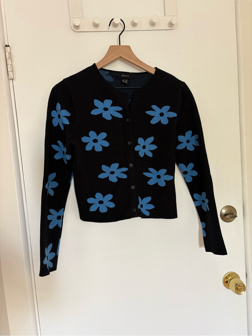 Forever21 blue flower black cardigan